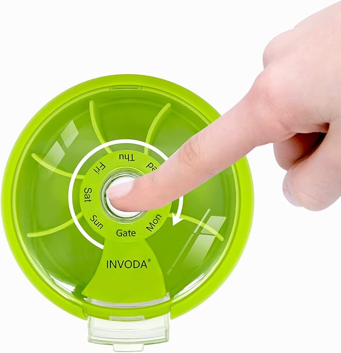INVODA Weekly Pill Organizer 7 Compartment Rotating Pill Box