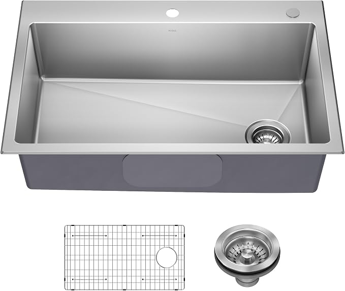 KRAUS Fairlane 33-inch Drop In/Top Mount Single Bowl 18-Gauge Stainless Steel