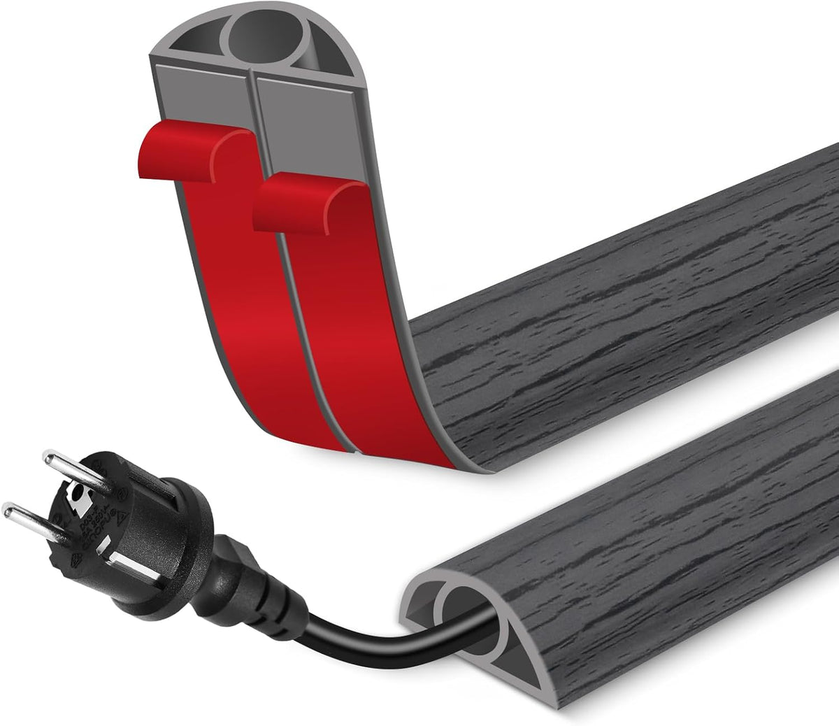 Floor Cord Cover for Wires on Floor Self Adhesive Cord Hider Floor Cable Management Wire Covers for Cords Protector Prevent Cable Trips Cord Cavity W 0.32" x H 0.32", Deep Gray Wood, 20Ft