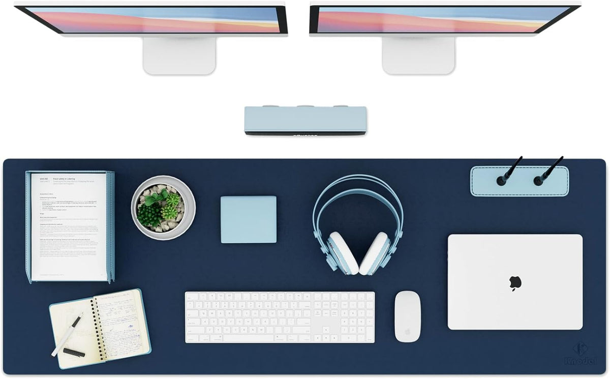 K KNODEL Large Office Leather Desk Mat, Mouse and Keyboard Pad, Computer and Laptop Mat, Desktop Protector and Cover, Writing Pad and Blotter (47.2"x17", Dark Blue)