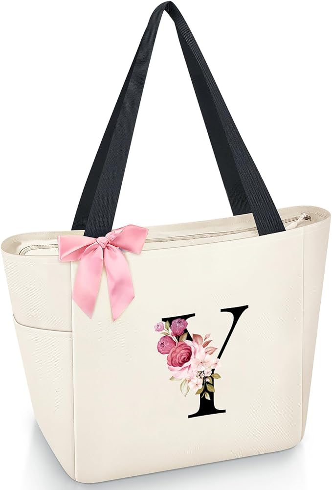 Vavabox Tote Bag, A-Z Initial Monogrammed Waterproof Tote Bag, Bridesmaid Gifts