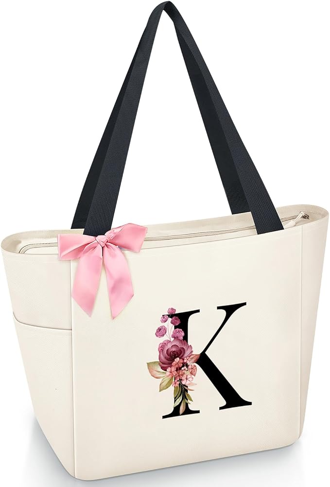 Vavabox Tote Bag, A-Z Initial Monogrammed Waterproof Tote Bag, Bridesmaid Gifts