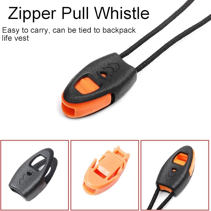 5 Pack Zipper Pull Whistles, Loud Emergency Survival Whistle