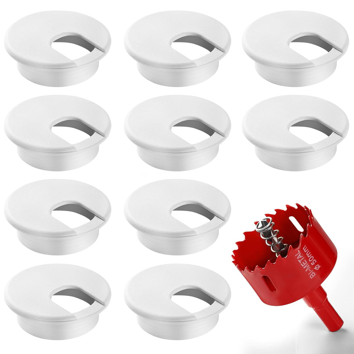 Desk Grommet 2 Inch (50 mm) 10 Pieces, Desk Hole Cover for Cables White, ABS Plastic Grommet Hole Cover with Hole Saw for Wires Cables Through The Countertop by XIOGZAXI
