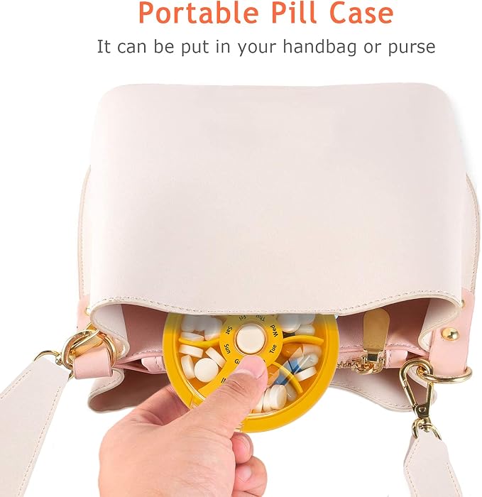 INVODA Weekly Pill Organizer 7 Compartment Rotating Pill Box