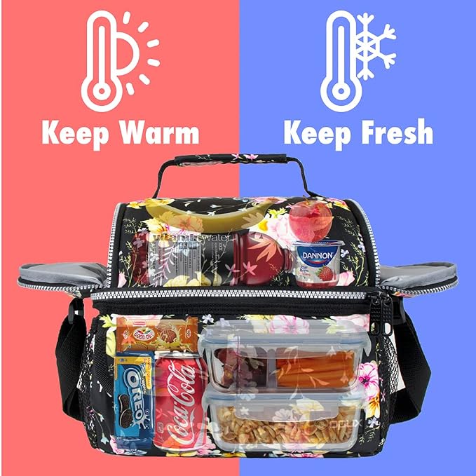 opux Lunch Bag Women Insulated, Adult Lunch Box Cooler, Flower Lunch Box