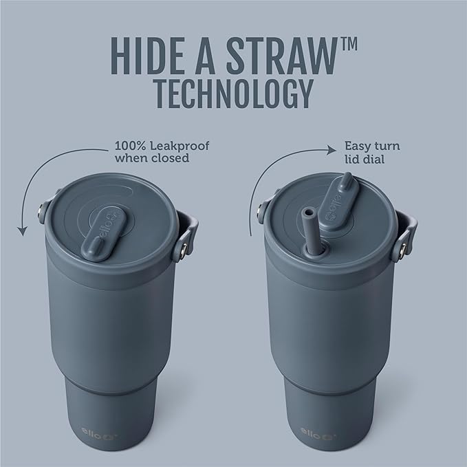 Ello Oasis Go+ 26oz Tumbler with Top Handle and Retracting Straw | Reusable Insulated Stainless Steel Cup, 100% Leakproof Water Bottle, 24 Hours Cold, Cup Holder Friendly For Travel | Horizon
