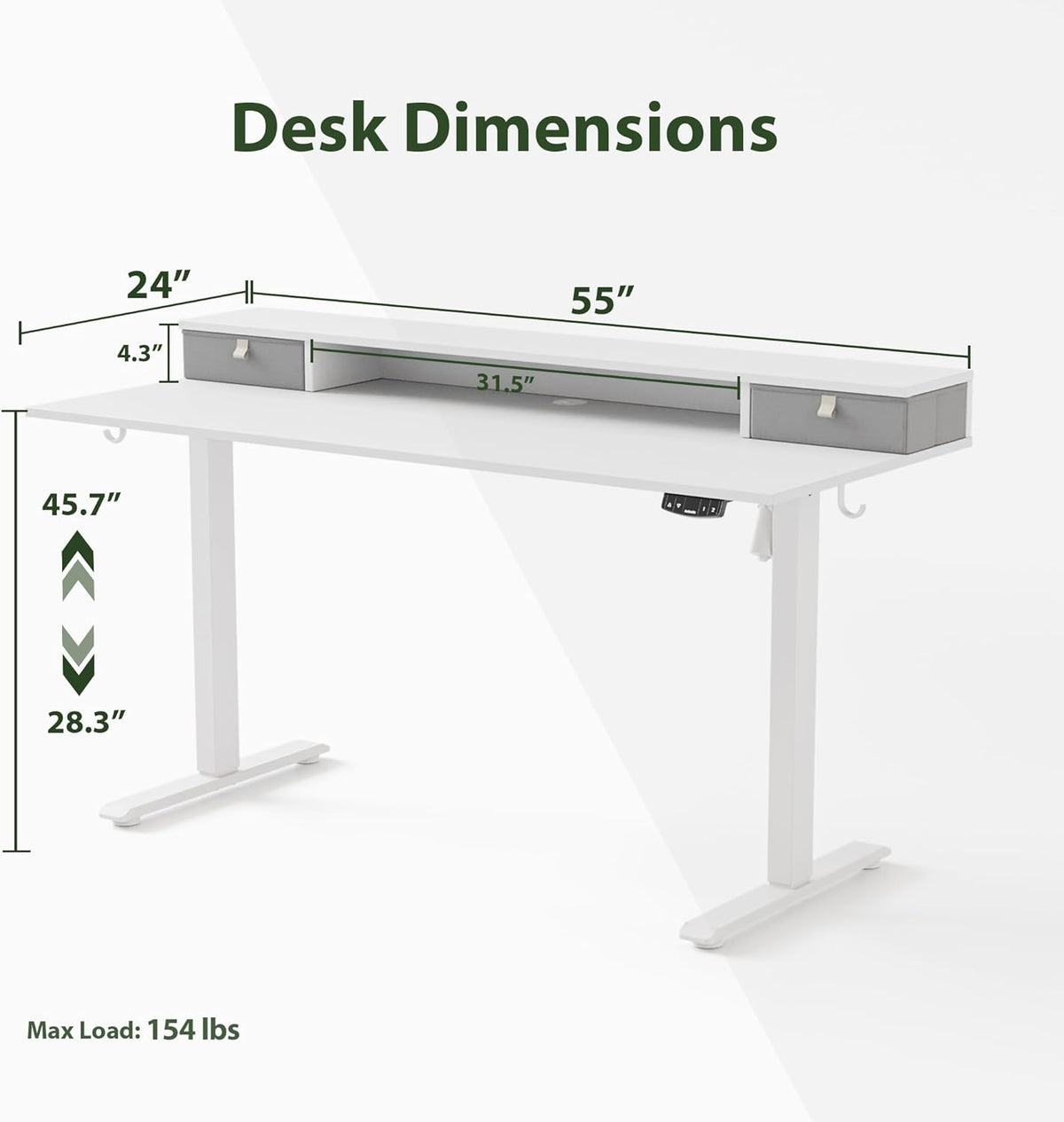 Agilestic 55 x 24 Inches Electric Standing Desk with 2 Storage Drawers, Stand Up Desk Adjustable Height, Sit and Stand Computer Table with Splice Board, White