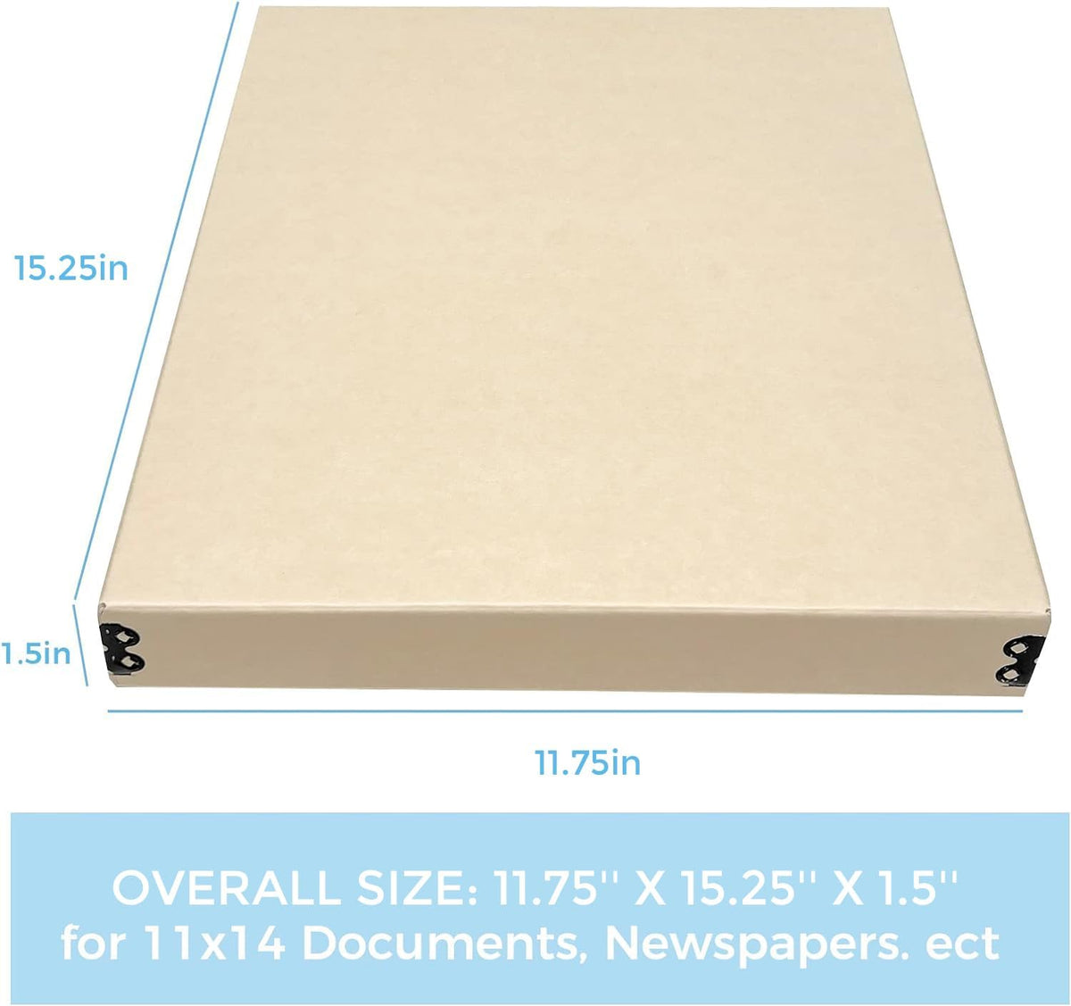 Lineco Museum Archival Storage Box, 11.75x15.25x1.5 in. Drop Front Design. Acid-Free with Metal Edge. Organize Photos, Pictures, Prints, Documents, Crafts, DIY. Tan, 2 Pack