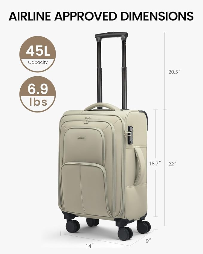 LOVEVOOK Carry On Luggage 22x14x9 Airline Approved, 22 Inch Softside Suitcases