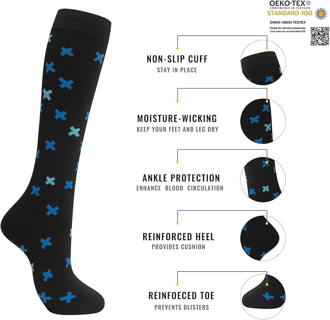 Compression Socks for Women Men Circulation Knee High 8 Pairs for Nurses