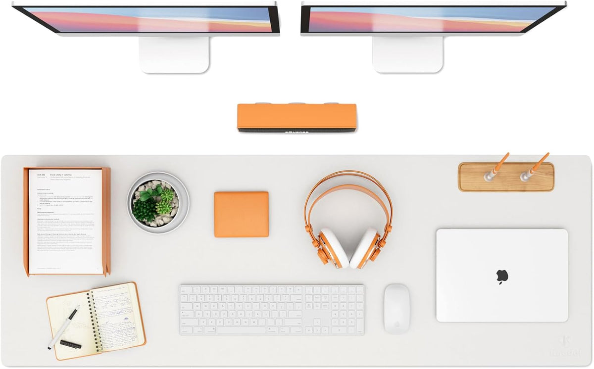 K KNODEL Large Office Leather Desk Mat, Mouse and Keyboard Pad, Computer and Laptop Mat, Desktop Protector and Cover, Writing Pad and Blotter (47.2"x17", White)
