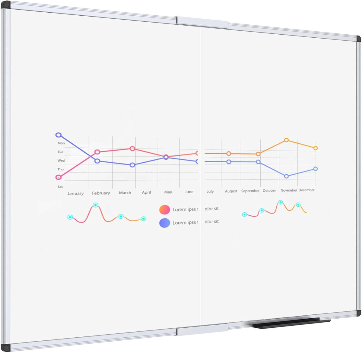VIZ-PRO Dry Erase White Board/Magnetic Foldable Whiteboard, 48 X 36 Inches, Silver Aluminium Frame