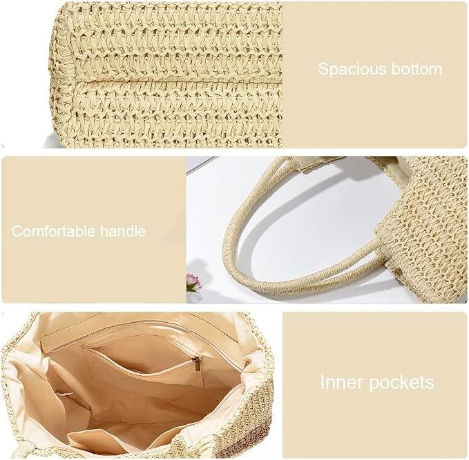 Straw Beach Bags for Women Woven Beach Tote Bag Casual Boho Large Shoulder
