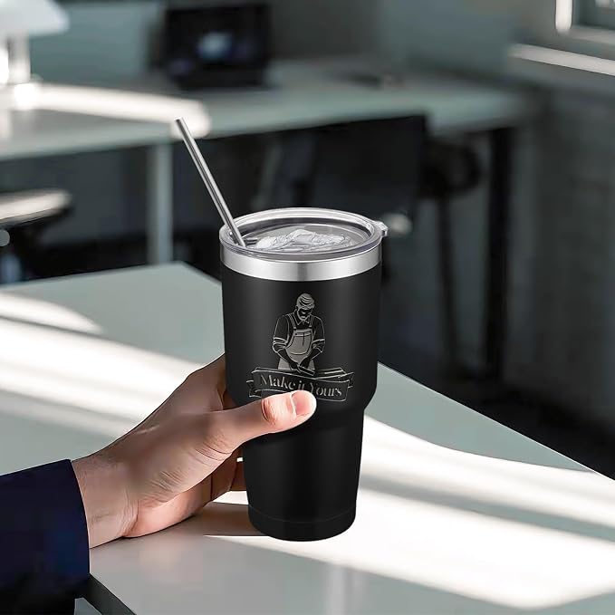 YOUKE OLA 12 Pack Insulated Tumbler Powder Coated Stainless Steel Double Wall Vacuum Travel Coffee Tumbler Cup with Lid and Straw for Laser Engrave DIY Gift 30oz Black
