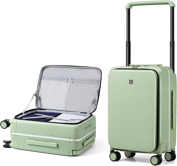 Hanke Top Opening Carry On Luggage, 20 Inch Zipperless Aluminum Frame Wide