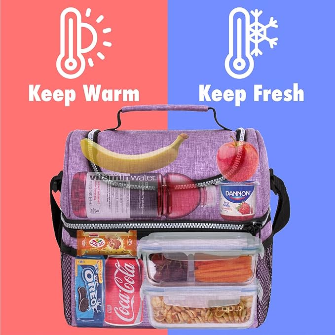 OPUX Lunch Box For Women, Insulated Large Lunch Bag Adult Work, Double Decker
