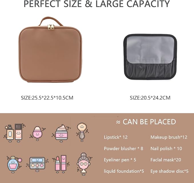Makeup Bag with Led Mirror, Travel Makeup Organizer with 3 Color Setting