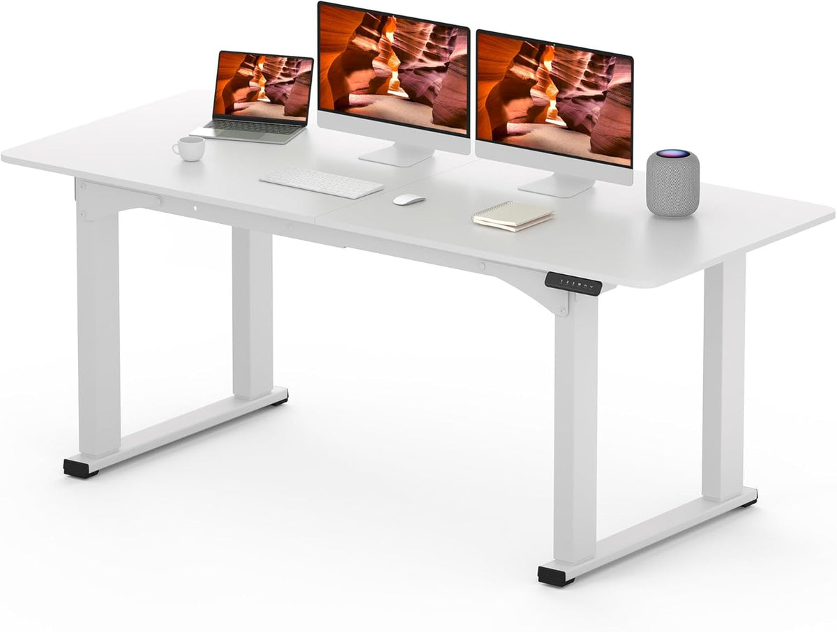 4 Legs Standing Desk, Large 71x31 Inches Electric Adjustable Height Desks with Splice Board, Stand Up Desk Home Office, White