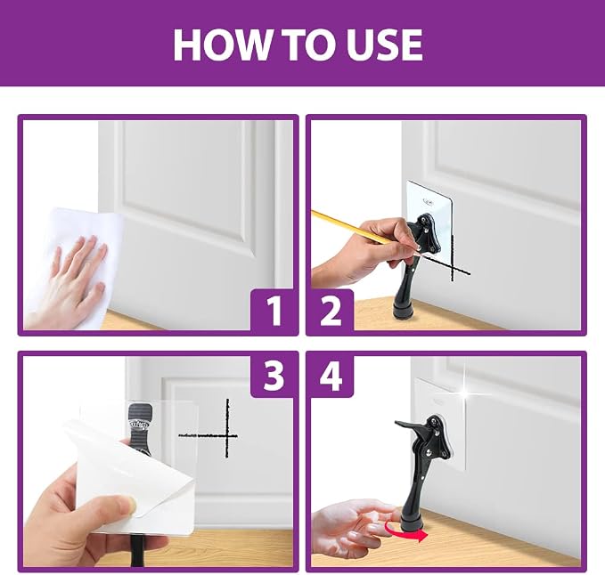 Door Stopper with Adhesive Bracket Stickers, No Drilling or Tools Needed