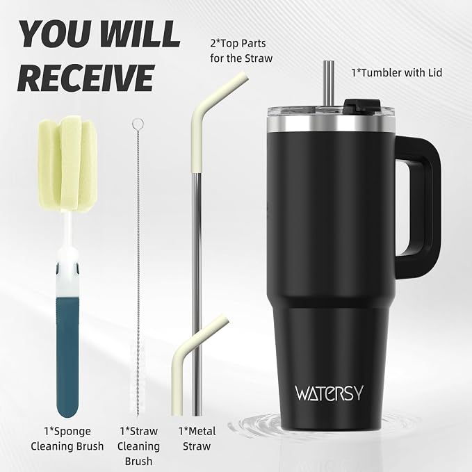 20 oz Tumbler with Handle,Tumbler with Lid and Straw,Double Wall Insulated Cup Stainless Steel Travel Mug(Cold for 34 Hours),Water Bottle for Iced Tea,Coffee,Cold Beverages(Black)