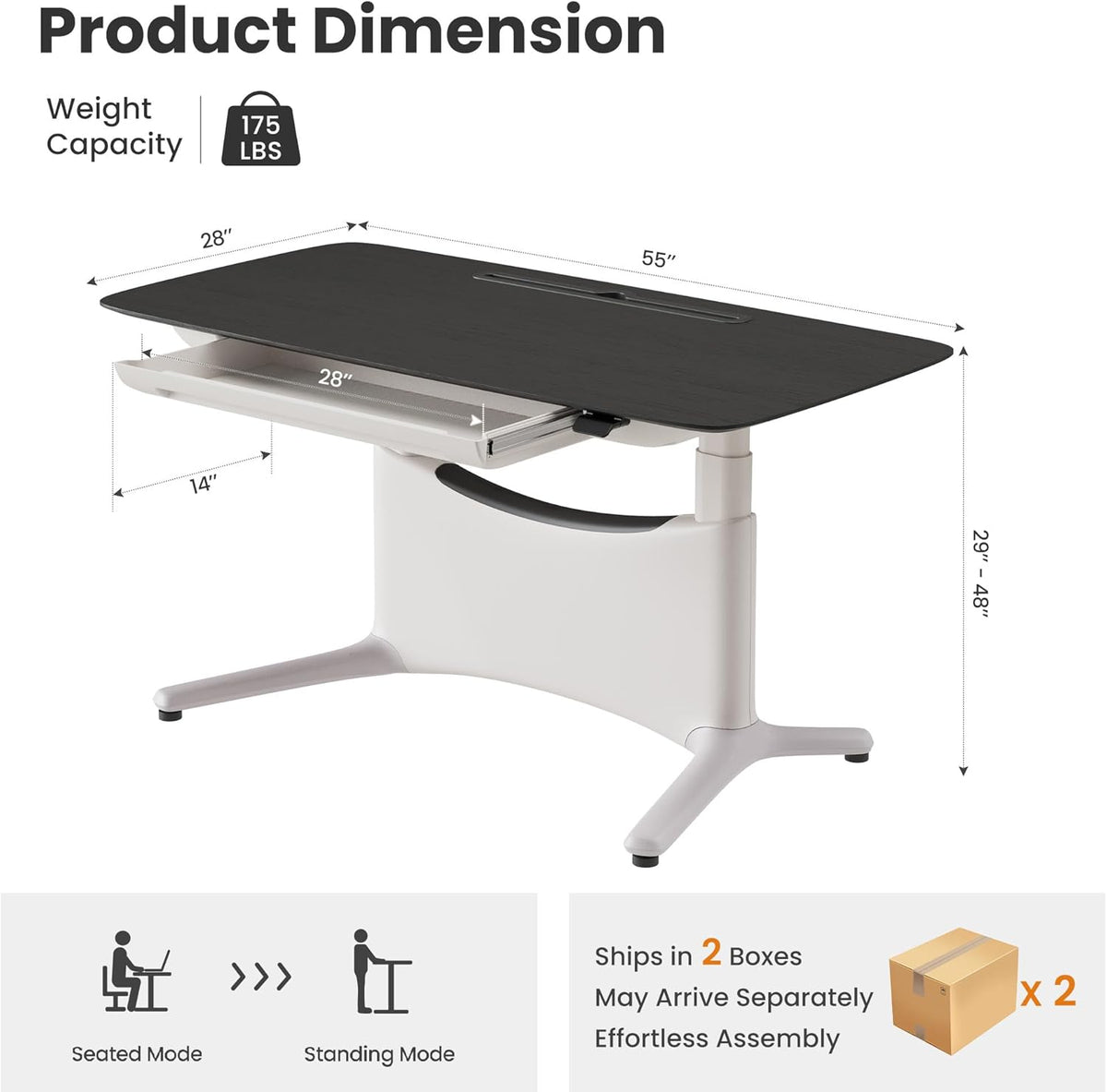 COLAMY Electric Standing Desk, Whole-Piece Gaming Desk with Dual Motors, Ergonomic Footrest, Drawers for Storage, Adjustable Height Sit-Stand Desk for Home Office (Veneer Desktop, Black Oak + White)