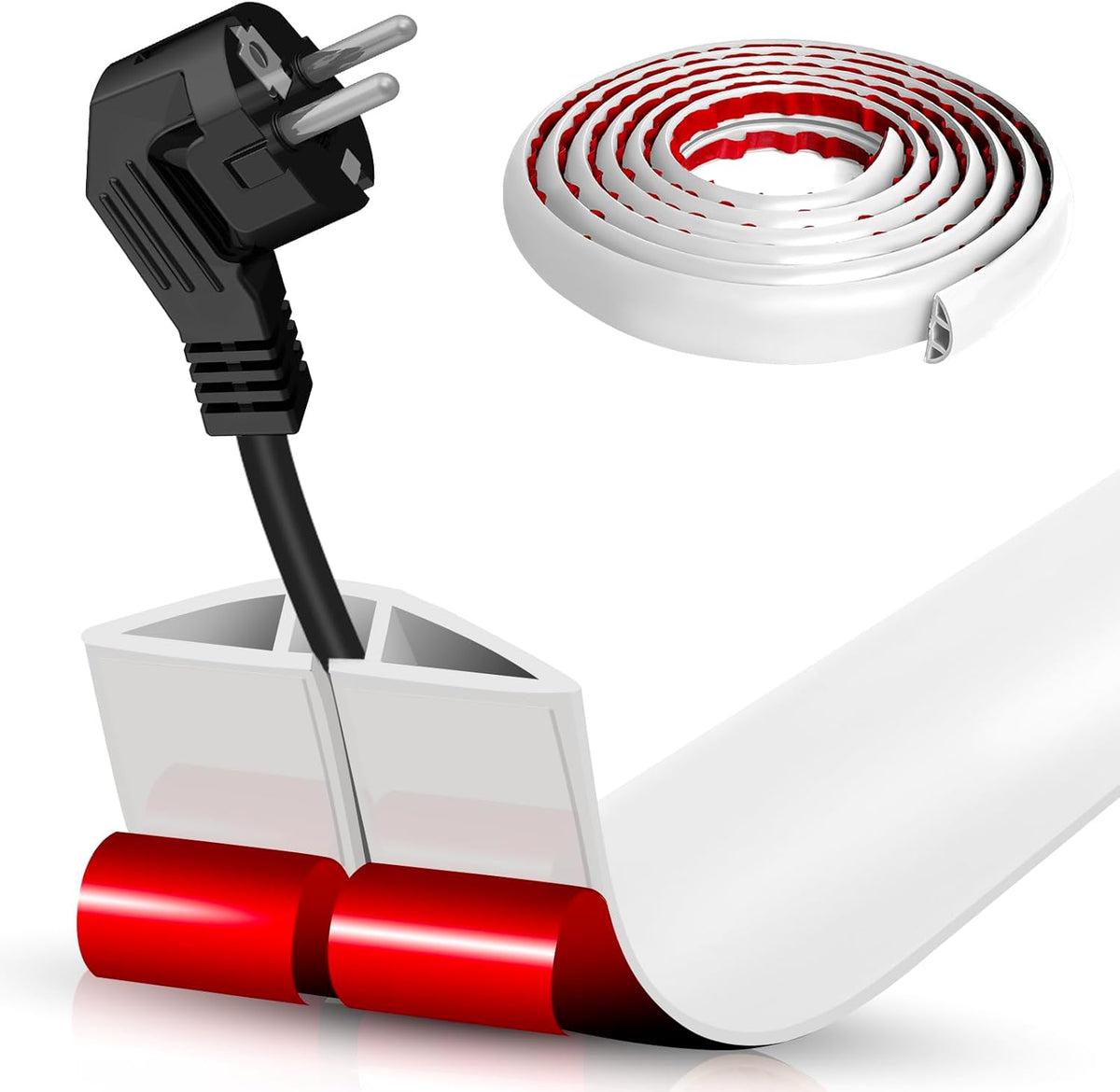 Floor Cord Cover Self Adhesive Cord Hider,20FT Cable Management, Extension Strip Protector for Wires, Prevent Cable Trips for Offices, Gyms, Exhibitions Cavity:0.39"(W) x 0.27"(H) White