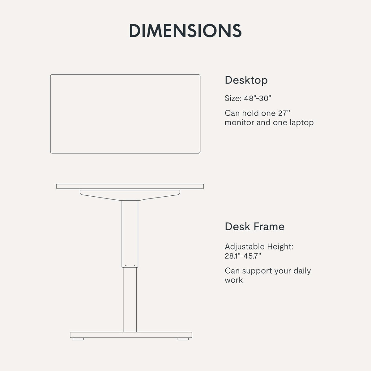 FLEXISPOT EN1 One Piece Standing Desk, 48" x 30" Electric Height Adjustable Sit Stand Desk for Home Office (White Frame + 48" Rustic Top, 2 Packages)