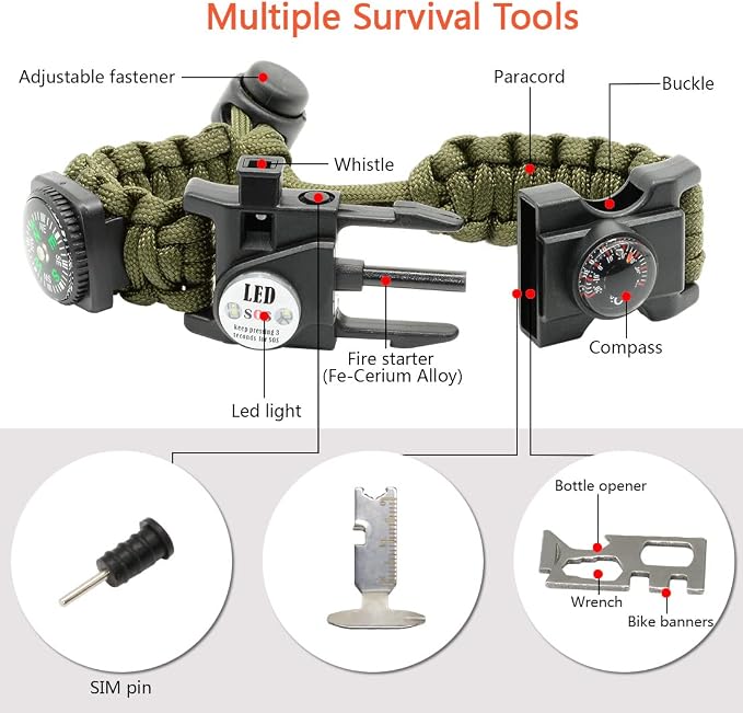 20 in 1 Survival Paracord Bracelet Adjustable Gear Kit