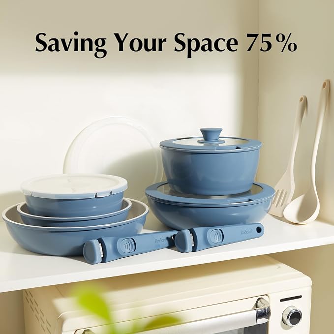Redchef 16pcs Ceramic Nonstick Pots and Pans Set, Kitchen Cookware Set