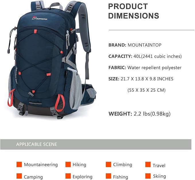 MOUNTAINTOP 25L/40L Hiking Backpack, Lightweight Travel Backpack