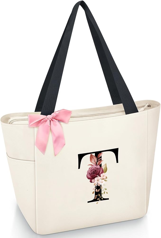 Vavabox Tote Bag, A-Z Initial Monogrammed Waterproof Tote Bag, Bridesmaid Gifts