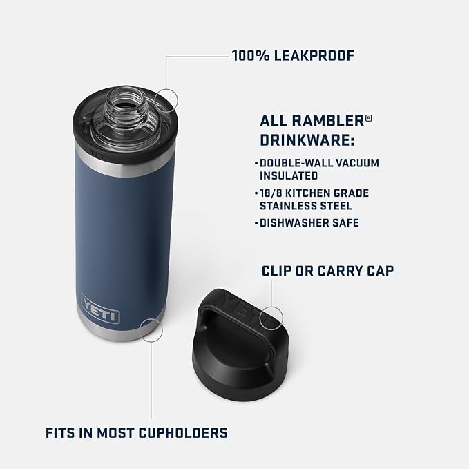 YETI Rambler 18 oz Bottle, Leakproof, Vacuum Insulated, Stainless Steel with Chug Cap, Royal Blue