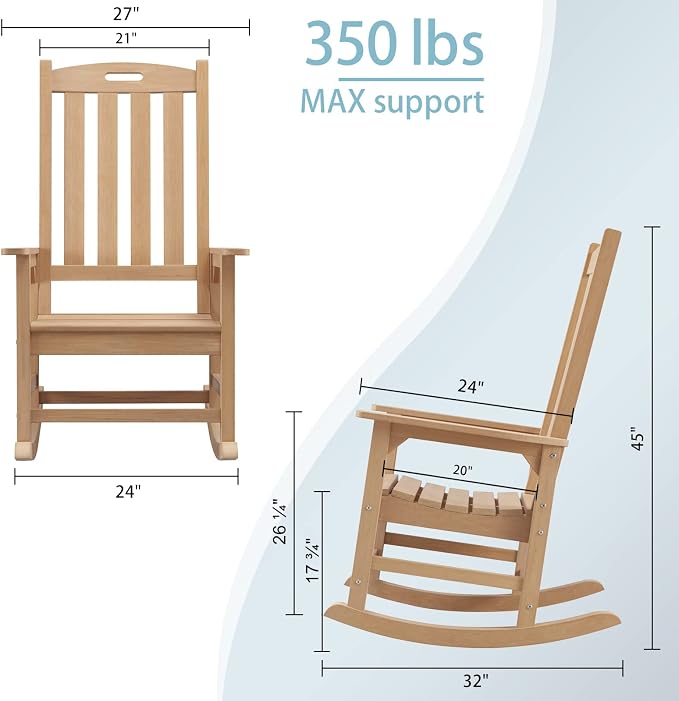 Psilvam Oversized Outdoor Rocking Chair Set of 2, Porch Rocker