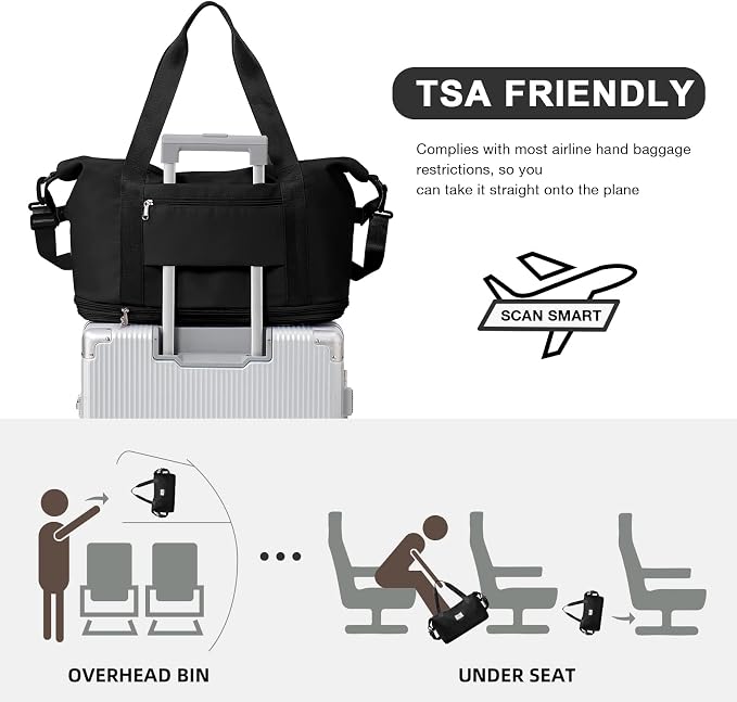 Travel Duffel Bag, Sports Tote Gym Bag, Shoulder Weekender Overnight Bag