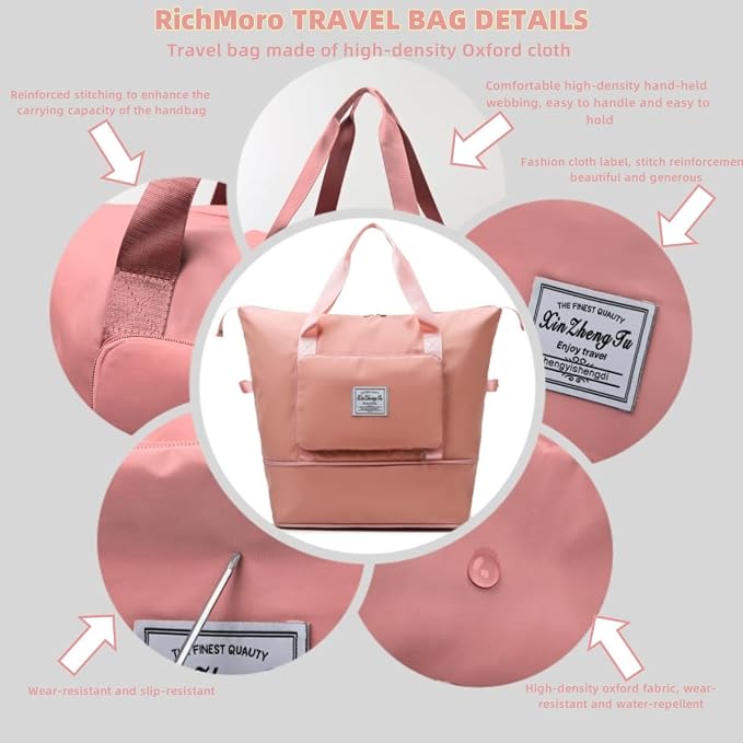 Large Capacity Foldable Travel Bag, Expandable lightweight Carry on Bag