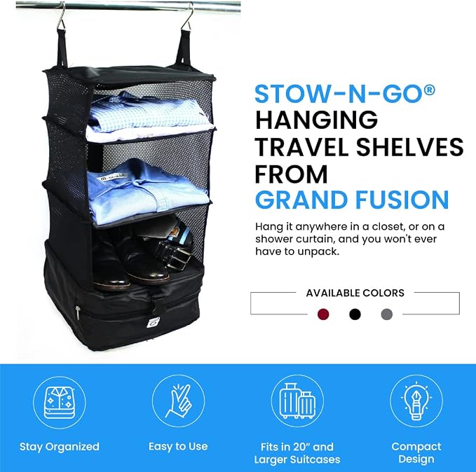 Grand Fusion Stow-N-Go Travel Luggage Organizer – Portable Hanging Travel