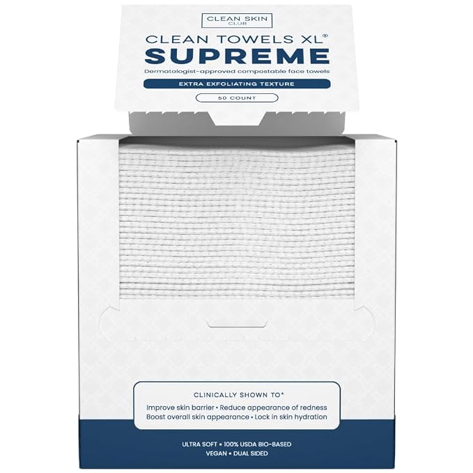 Clean Skin Club Clean Towels XL® Supreme, 100% USDA Biobased Face Towel