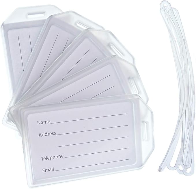 5 Pack - Premium Rigid Airline Luggage Tag Holders - Heavy Duty Hard Plastic