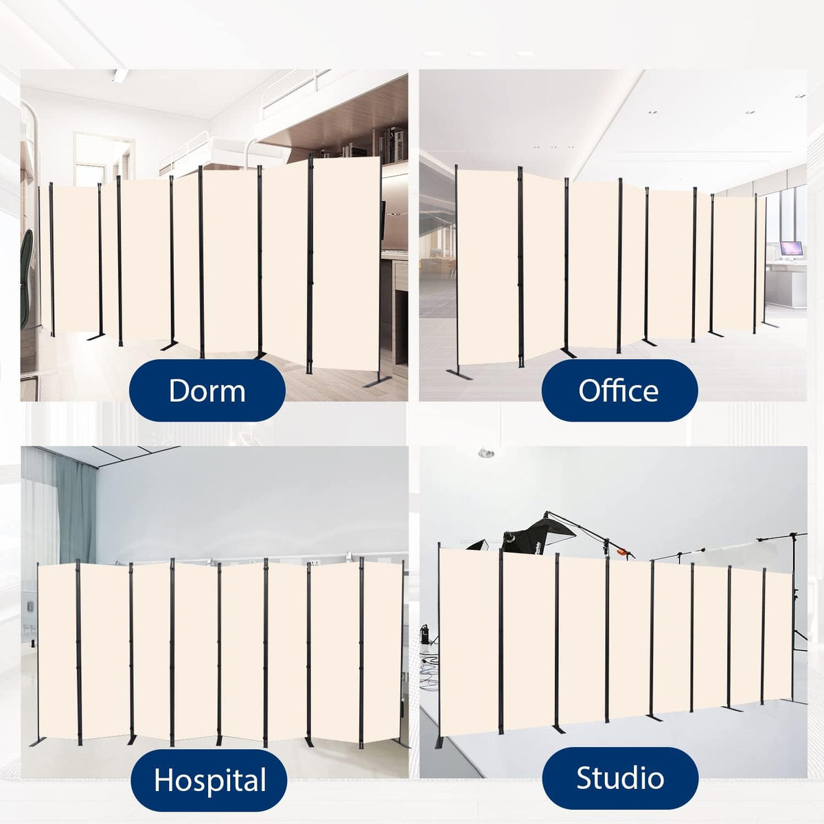 Room Divider and Folding Privacy Screens， Large 8 Panel Room Divider Wall Screen for Room Separtition, Partition Room Dividers Panel, Portable Fabric Wall Divider Room Separator for Office, School