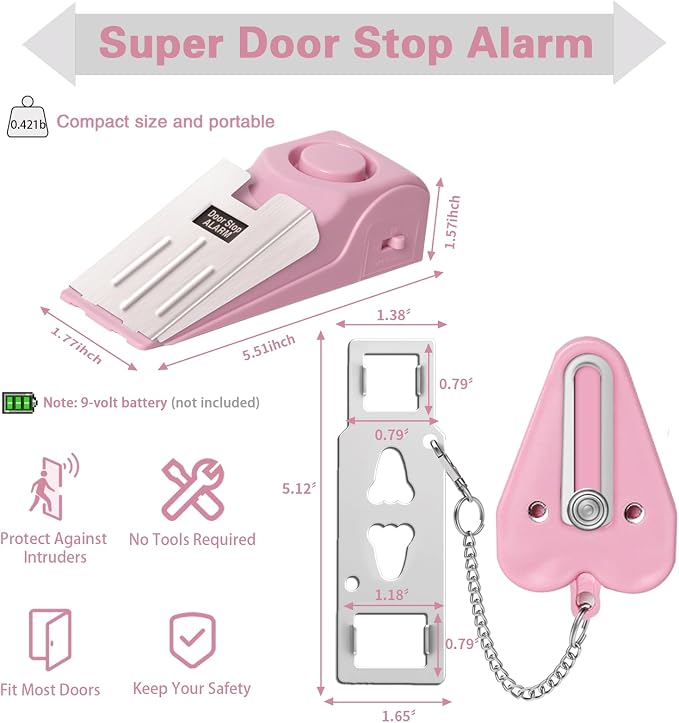 Portable Door Lock & Door Stop Alarm Set, Dual Protection Home Security Door Kit