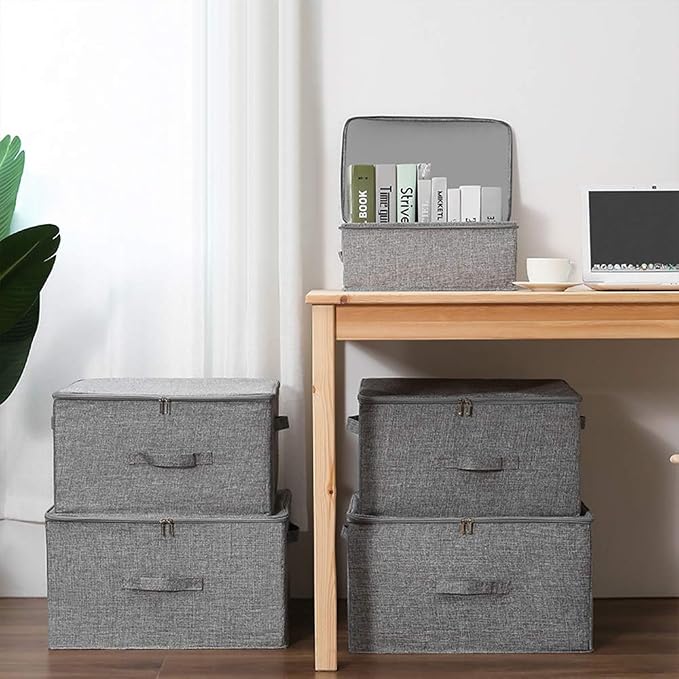 ANMINY 3PCS Storage Bins with Zipper Lids 36 Qt Lidded Fabric Storage Boxes