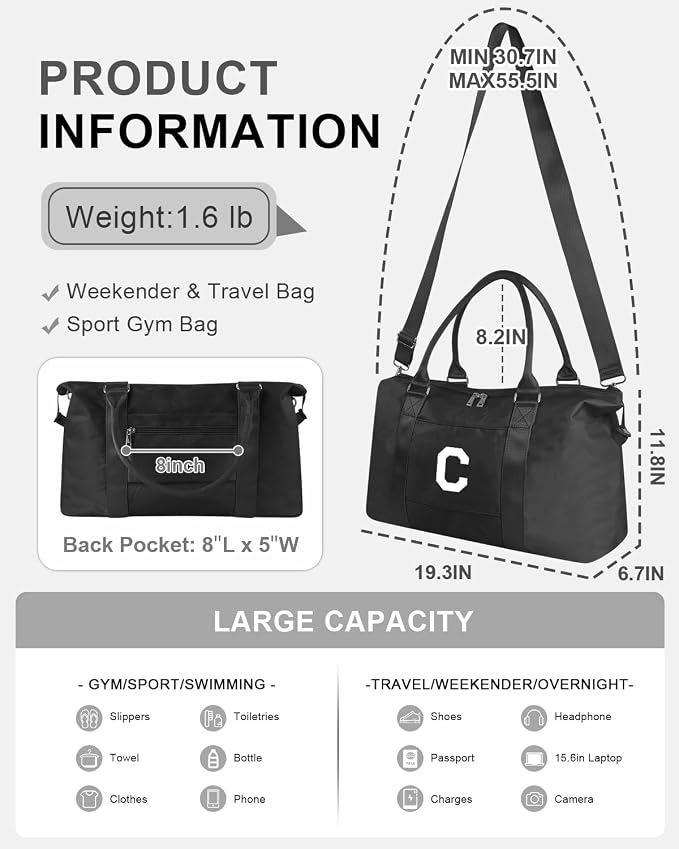 Initial Travel Duffel Bag Sports Gym Bag
