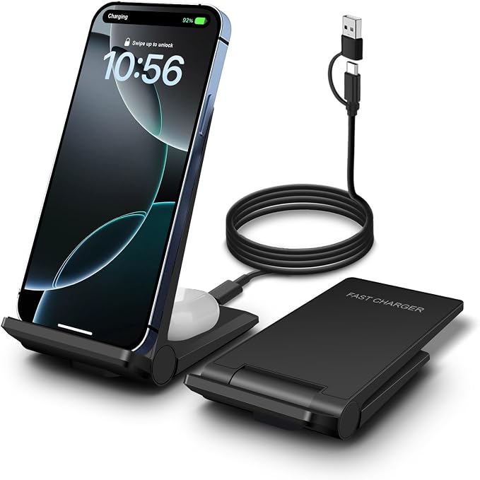 25W Wireless ChargerFoldable 2 in 1 Wireless Charging Station for Apple iPhone 16/16 Pro/15/14/13/12/11/Plus/SE/X/AirpodsPDKUAI 15W Fast Dual Wireless Induction Charge Stand for Samsung/LG