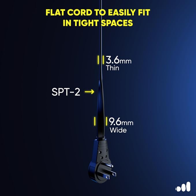 Maximm Cable 6 Ft 360° Rotating Flat Plug Extension Cord/Wire, 16 AWG Multi 3
