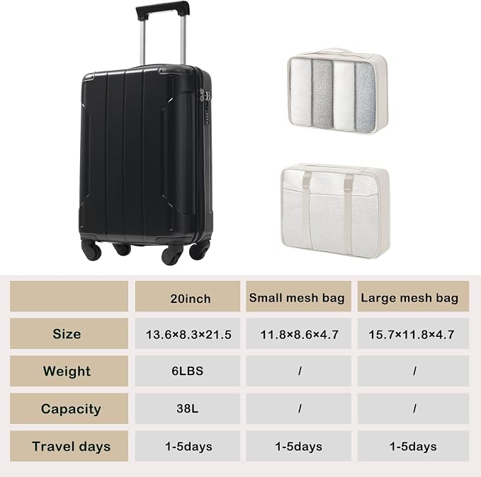 Merax Carry on Luggage Set, 20 Inch Hardshell ABS Suitcase