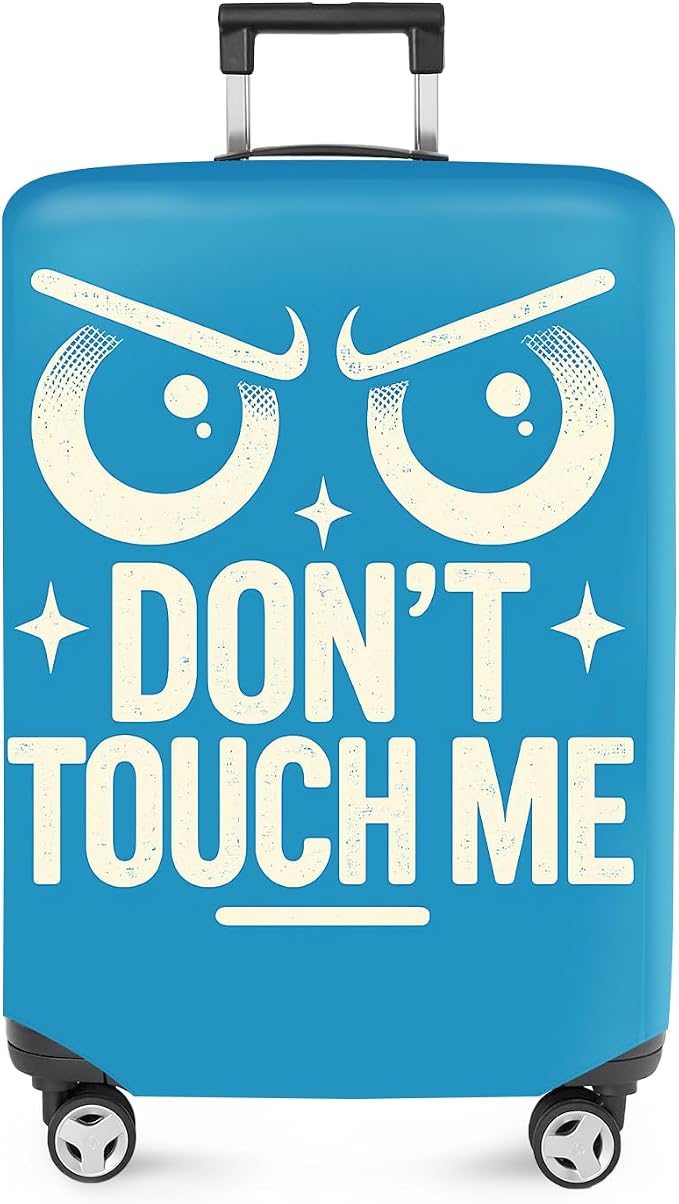 ANNA QUEEN Funny “Don’t Touch Me” Luggage Cover, Bold Blue Suitcase Protector