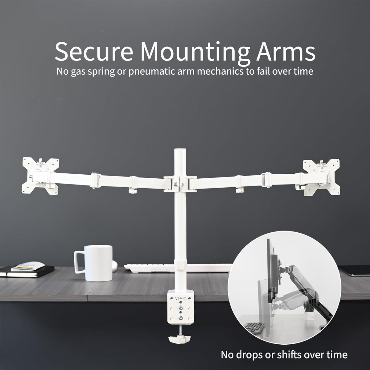 VIVO Dual Ultrawide Monitor Desk Mount, Heavy Duty Fully Adjustable Steel Stand, Holds 2 Computer Screens up to 38 inches and Max 22lbs Each, White, STAND-V038W