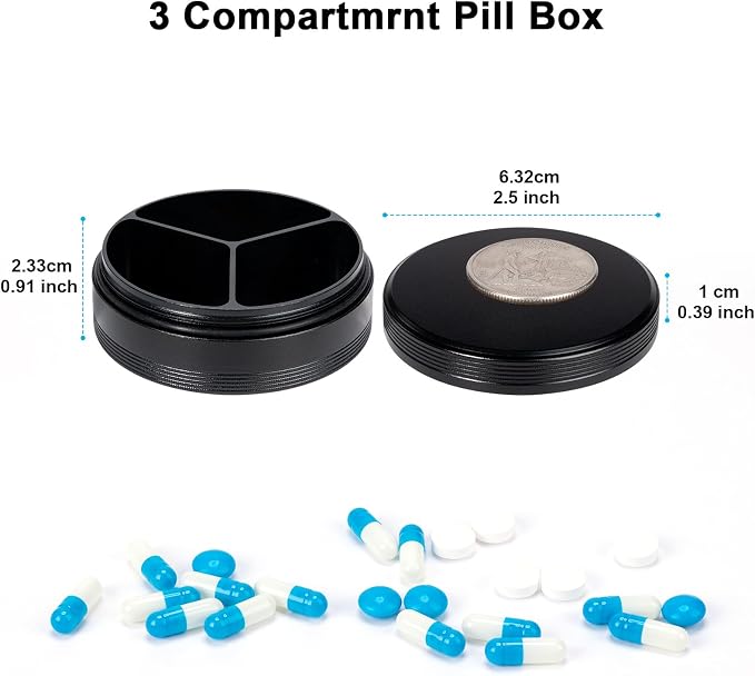 Metal Pill Case 3 Compartment