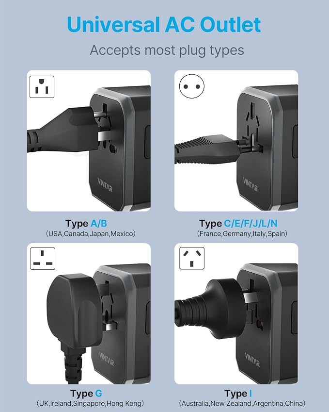 Universal Travel Adapter, VINTAR 70W GaN International Power Adapter